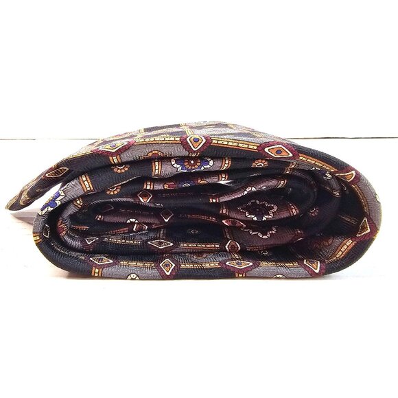 Geoffrey Beene Mens Silk Tie Geometric Floral Pattern Black & Gray - Picture 4 of 7